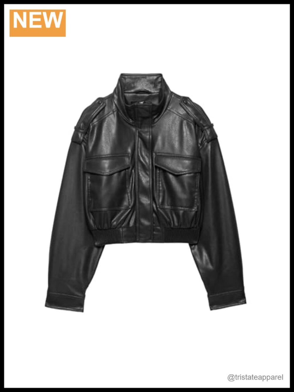 Cropped Faux Leather Jacket Vintage Stand Collar Zip Up Bomber Motorcycle Coat